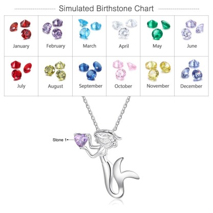 Personalised Kid's Necklace with Mermaid Pendant Custom Birthstone Necklace-Jessemade AU