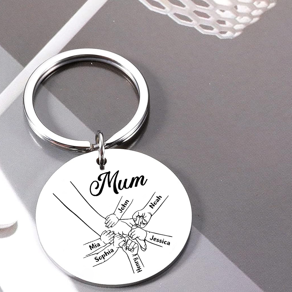 6 Names - Personalised Text Keychain Holding Hands Keychain Mother's Day Gifts For Grandma/Mother-Jessemade AU