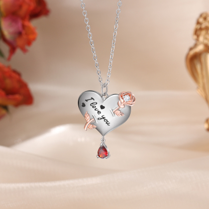 Personalised Heart Rose Necklace With Birthstone Valentine's Day Gifts For Her-Jessemade AU