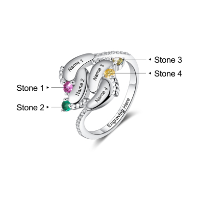 Personalised Baby Foot Ring With 4 Birthstones Engraved Names Ring Gift For Women-Jessemade AU