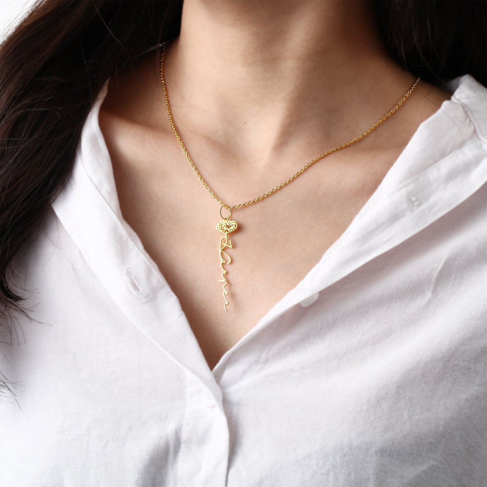 Personalised Birth Flower Name Necklace Classic Name Necklace for Her-Jessemade AU