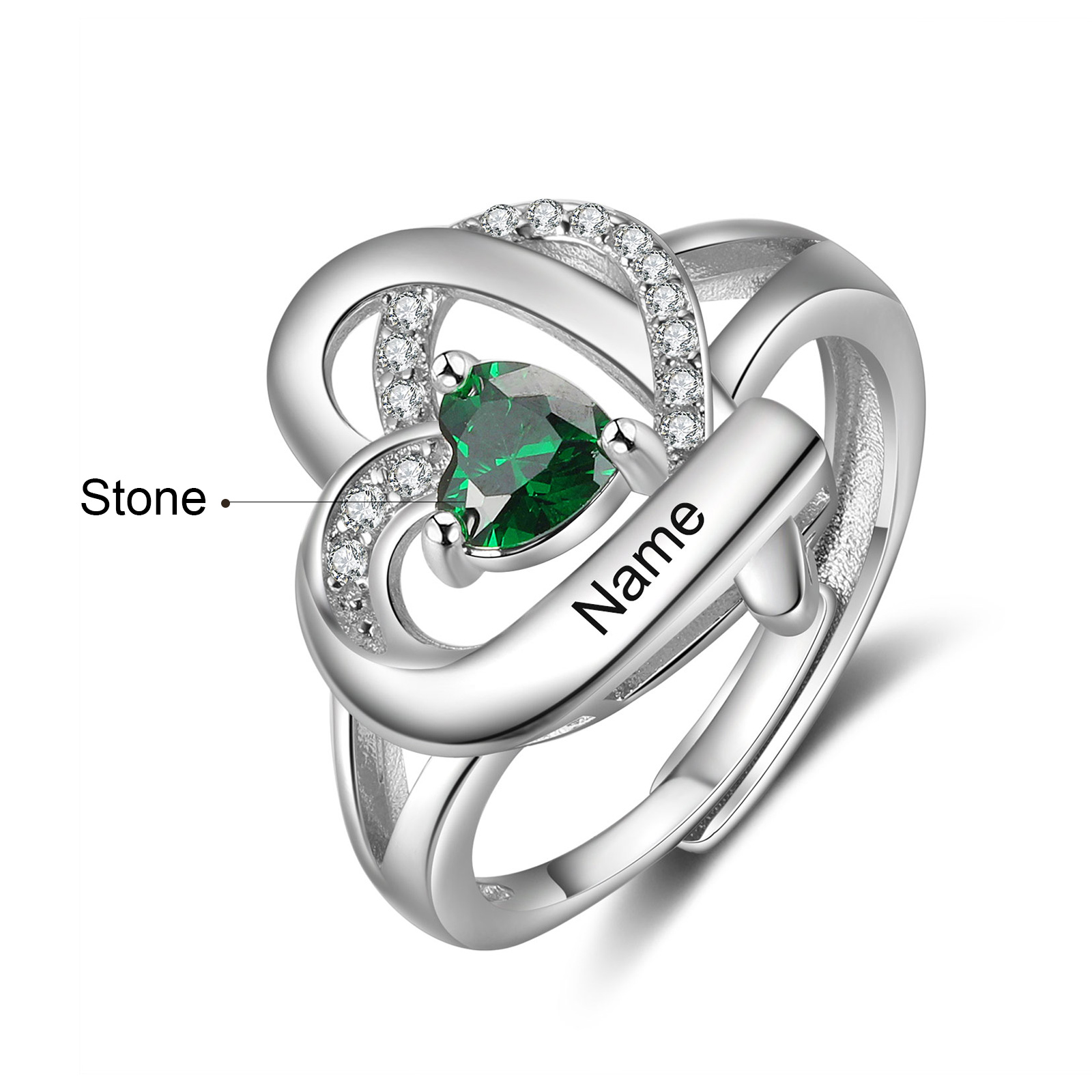Personalised Heart Birthstone Ring Customised Name Open Ring Gift for Women Girls-Jessemade AU