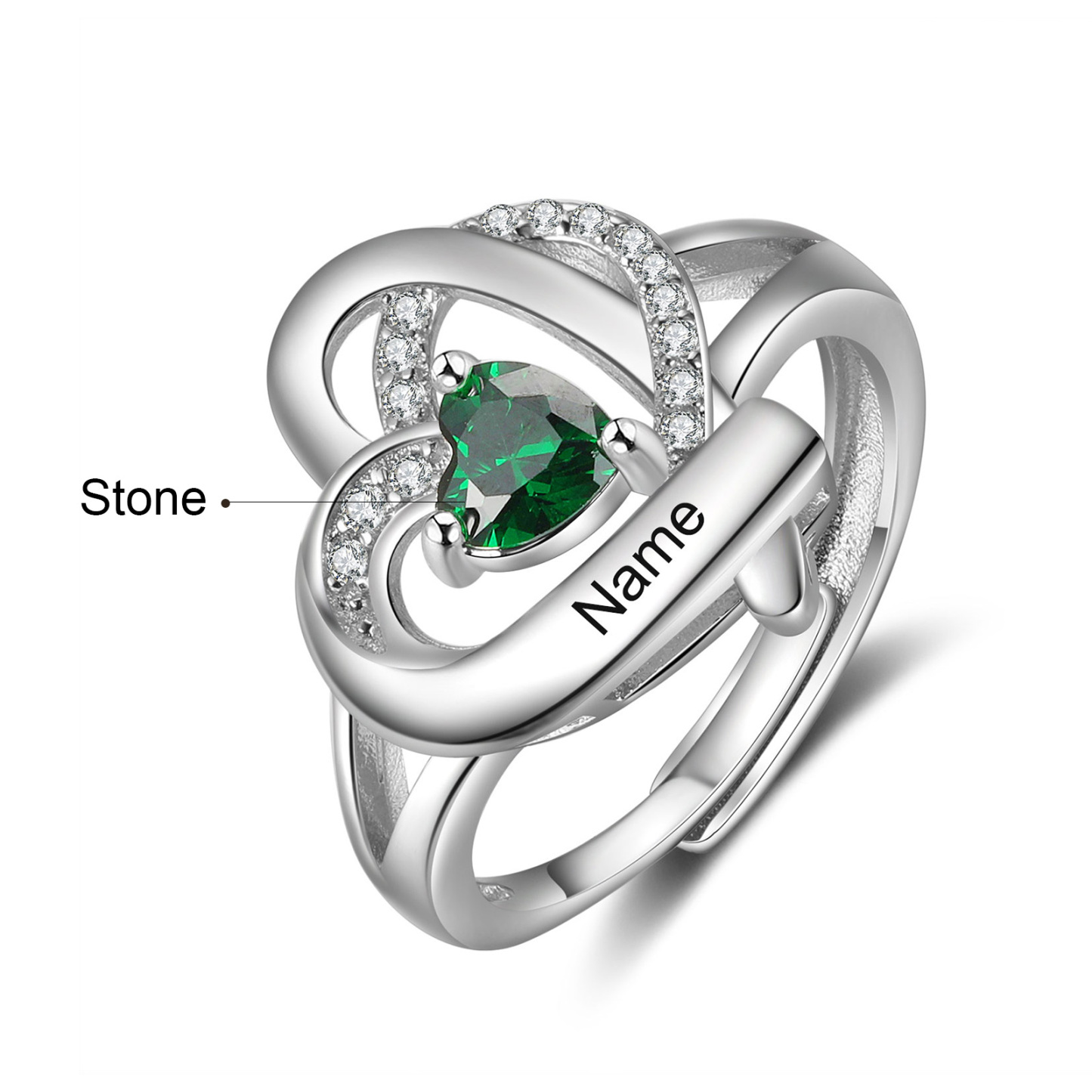 Personalised Heart Birthstone Ring Customised Name Open Ring Gift for Women Girls-Jessemade AU