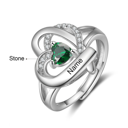 Personalised Heart Birthstone Ring Customised Name Open Ring Gift for Women Girls-Jessemade AU