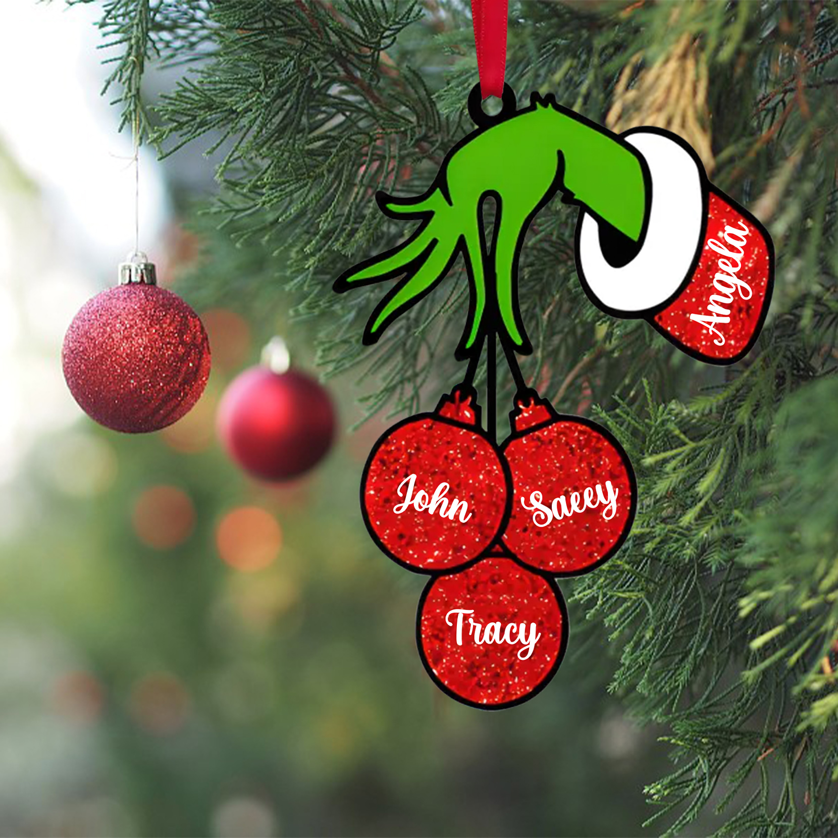 4 Names - Personalised Wooden Christmas Ornaments Customised Name Grinch Christmas Ornament Gifts for Family Friends-Jessemade AU