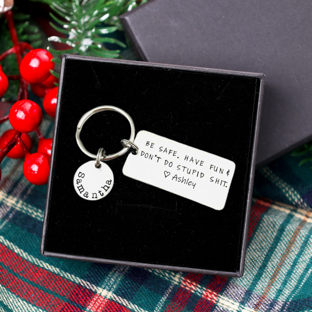 Don't Do Stupid Love Keychain Personalised Name Keyring for Teenager