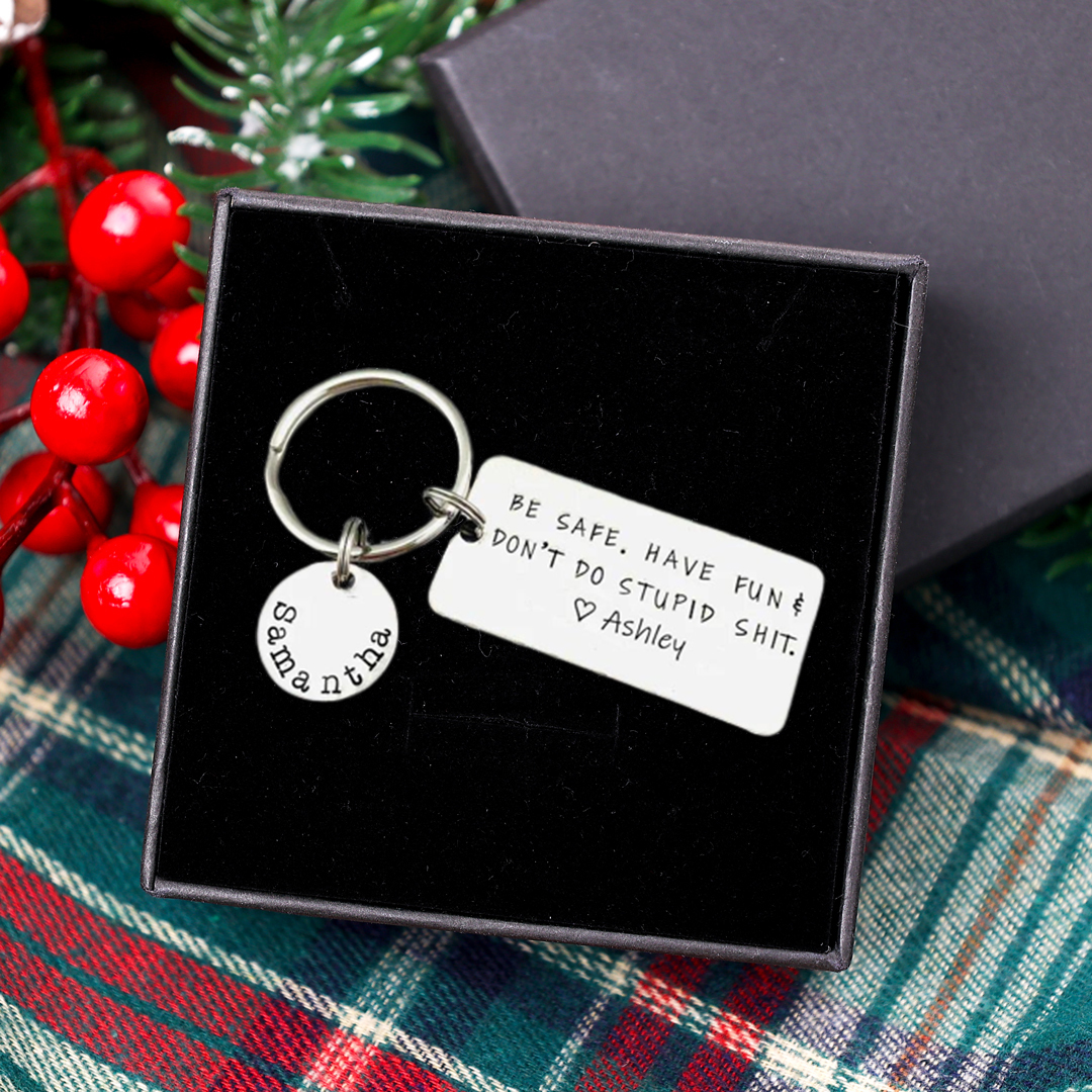 Don't Do Stupid Love Keychain Personalised Name Keyring for Teenager