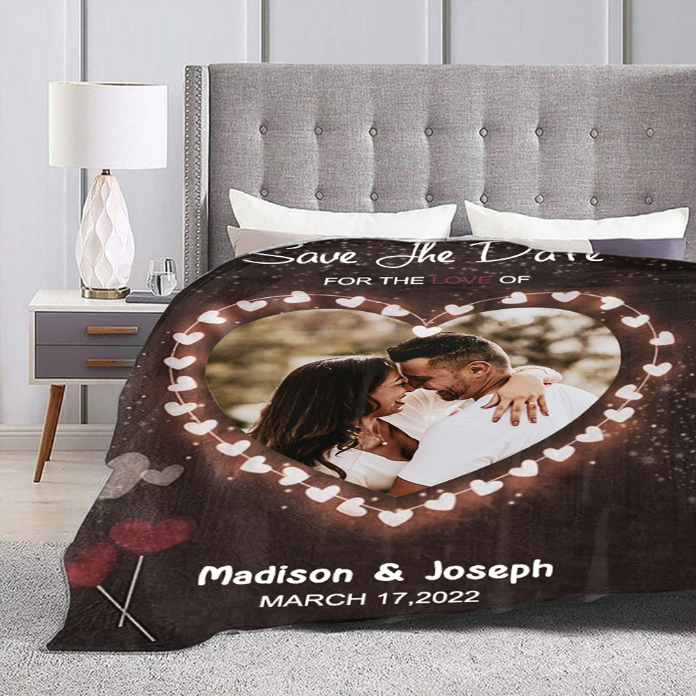 Personalised Couple Blanket Engrave Photo Sweet Gift "Save the love date"-Jessemade AU