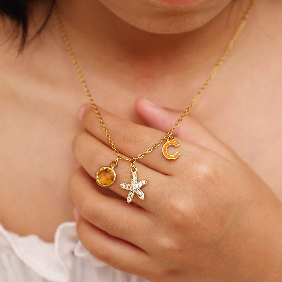 Back To School Personalised Star Necklace Custom Birthstone and Letter Necklace-Jessemade AU