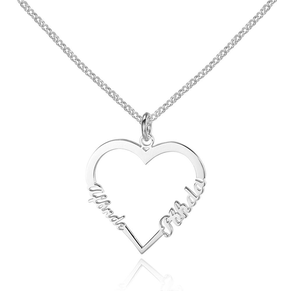 Lover Heart Pendant Custom Name Necklace Engraved With 2 Names Personalised Gift For Mother Daughter-Jessemade AU