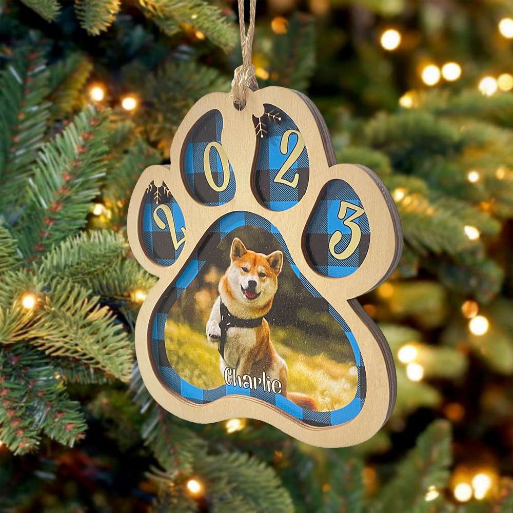 Personalised Christmas Dog Paw Ornament Custom Name & Photo & Year Christmas Gifts-Jessemade AU