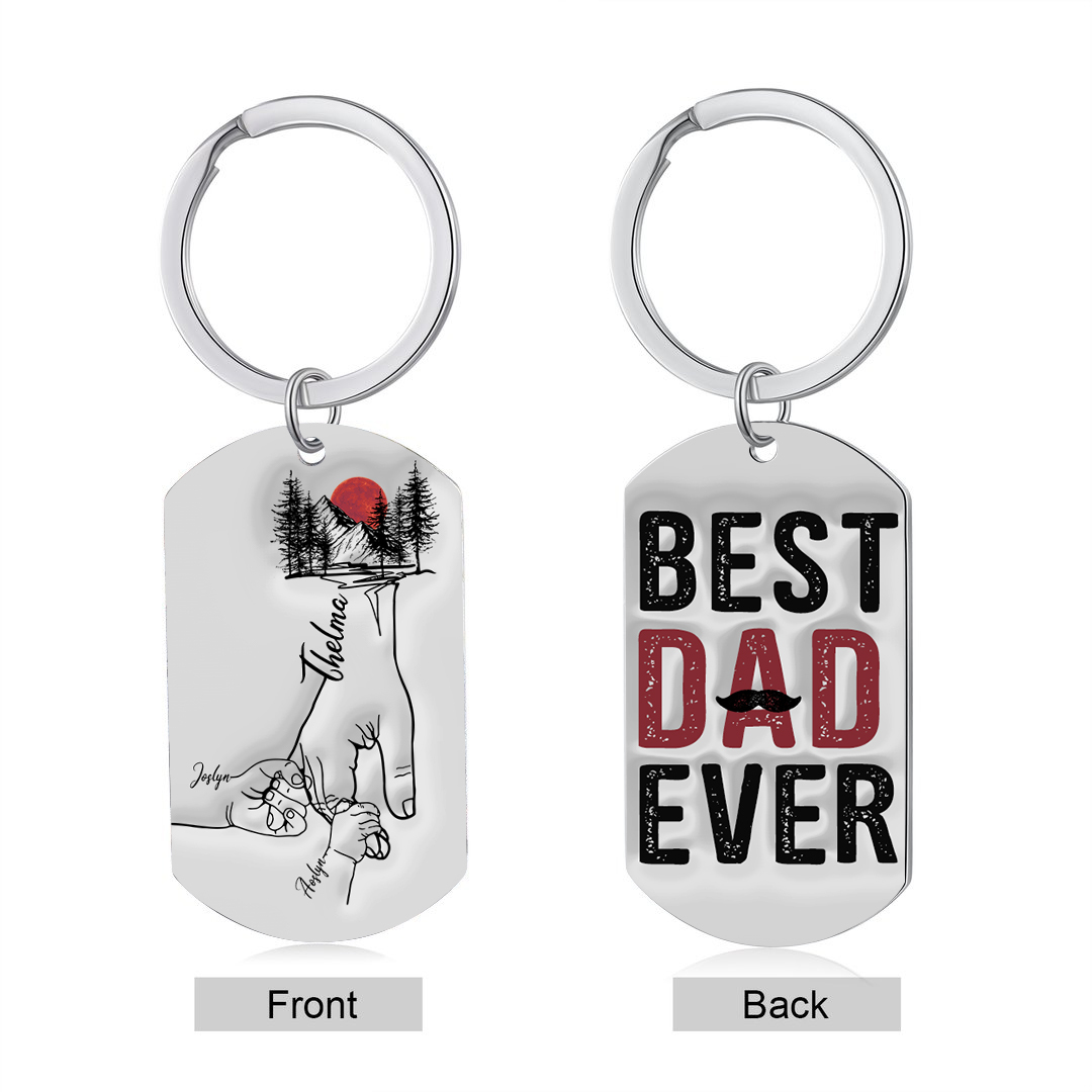 Best Dad Ever - Personalised 3 Names Holding Hands Keychain Custom Family Keychain Father's Day Gifts-Jessemade AU