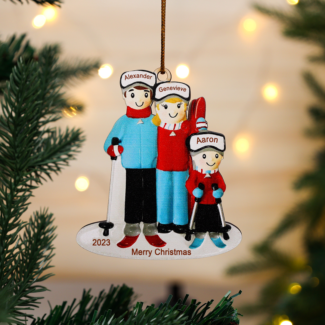 3 Names - Personalised Wooden Christmas Ornaments Custom Name & Year & Text Ski Family Xmas Decor Gifts-Jessemade AU