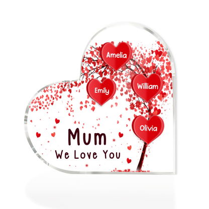 4 Names - Personalised Acrylic Heart Keepsake Custom Text Red Tree Ornaments Gifts for Grandma/Mother-Jessemade AU