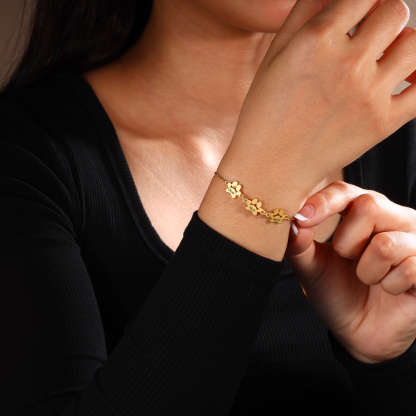 Pet Paw Custom 3 Names Bracelet Gold Adjustable Bracelet Dog Cat Paw Personalised Birthday Gift for Her-Jessemade AU