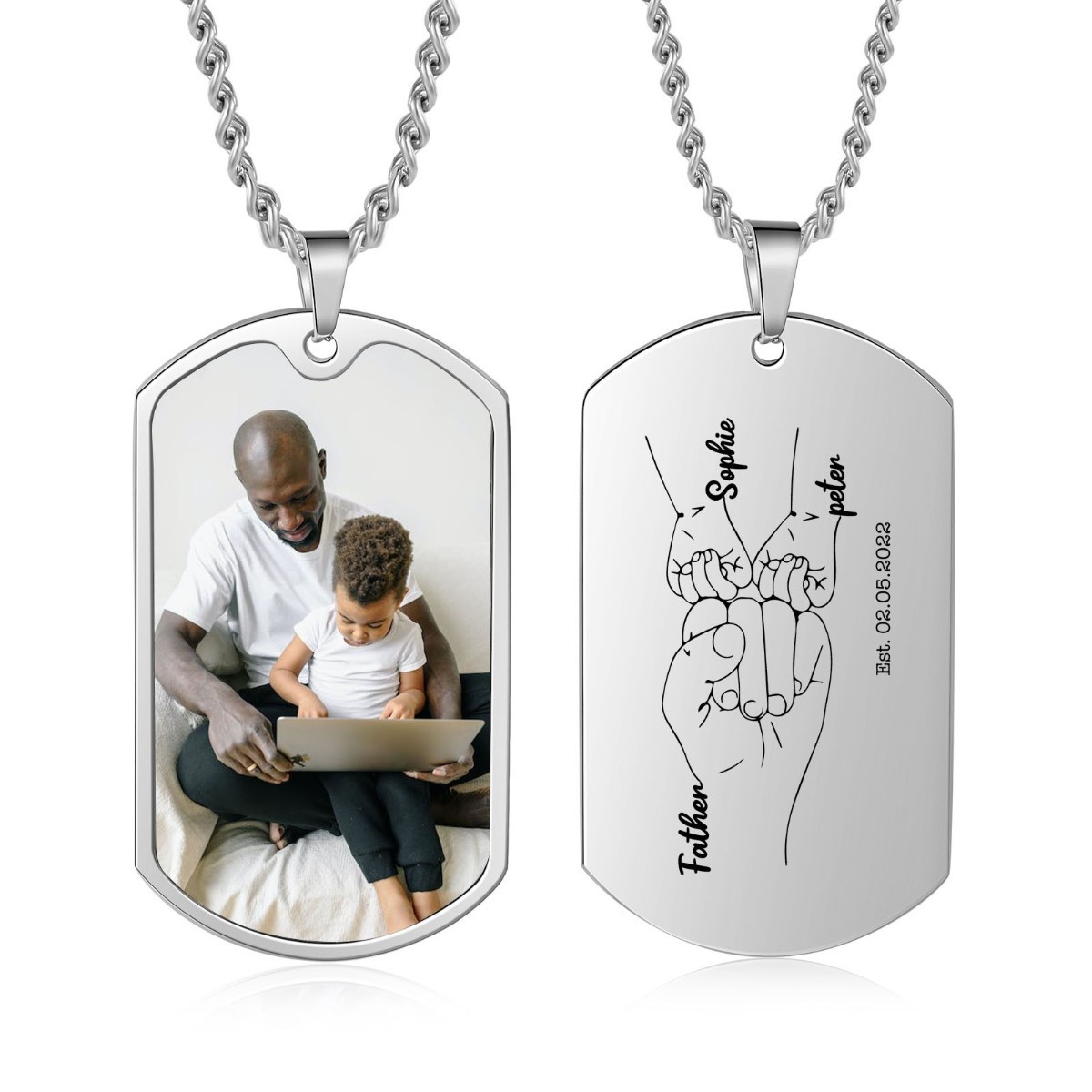 Custom Fist Bump Family Necklace with 2 Kids' Names Personalised Photo Dog Tag Necklace Father's Day Gifts-Jessemade AU