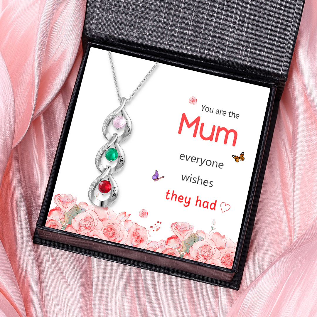 Personalised Teardrop Pendant Necklace Custom 3 Birthstones & 3 Names Necklace Gifts for Her-Jessemade AU