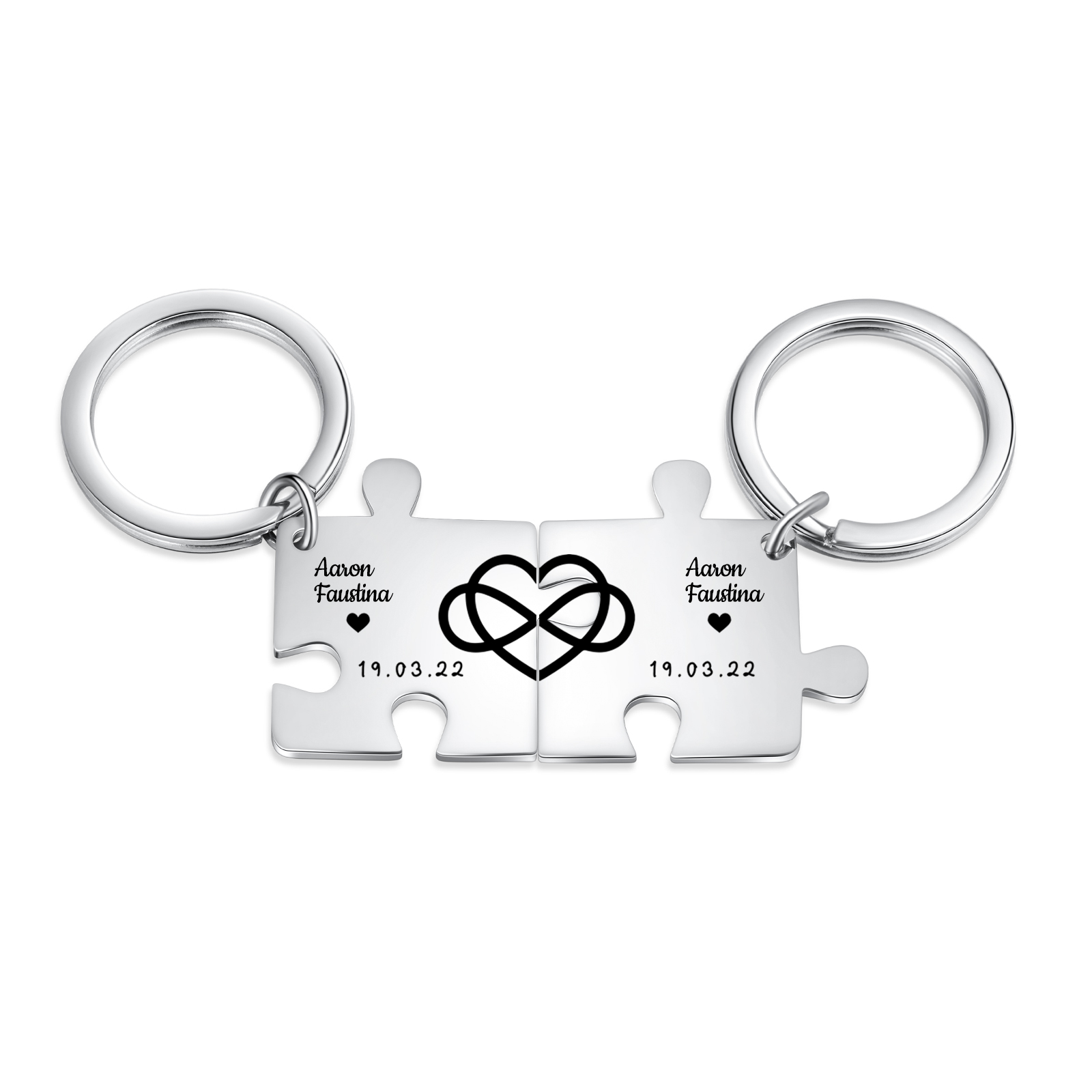 Personalised Puzzle Couple Keychain Set Engrave 2 Names & Date Keyring Infinity Love Matching Couple Gifts-Jessemade AU