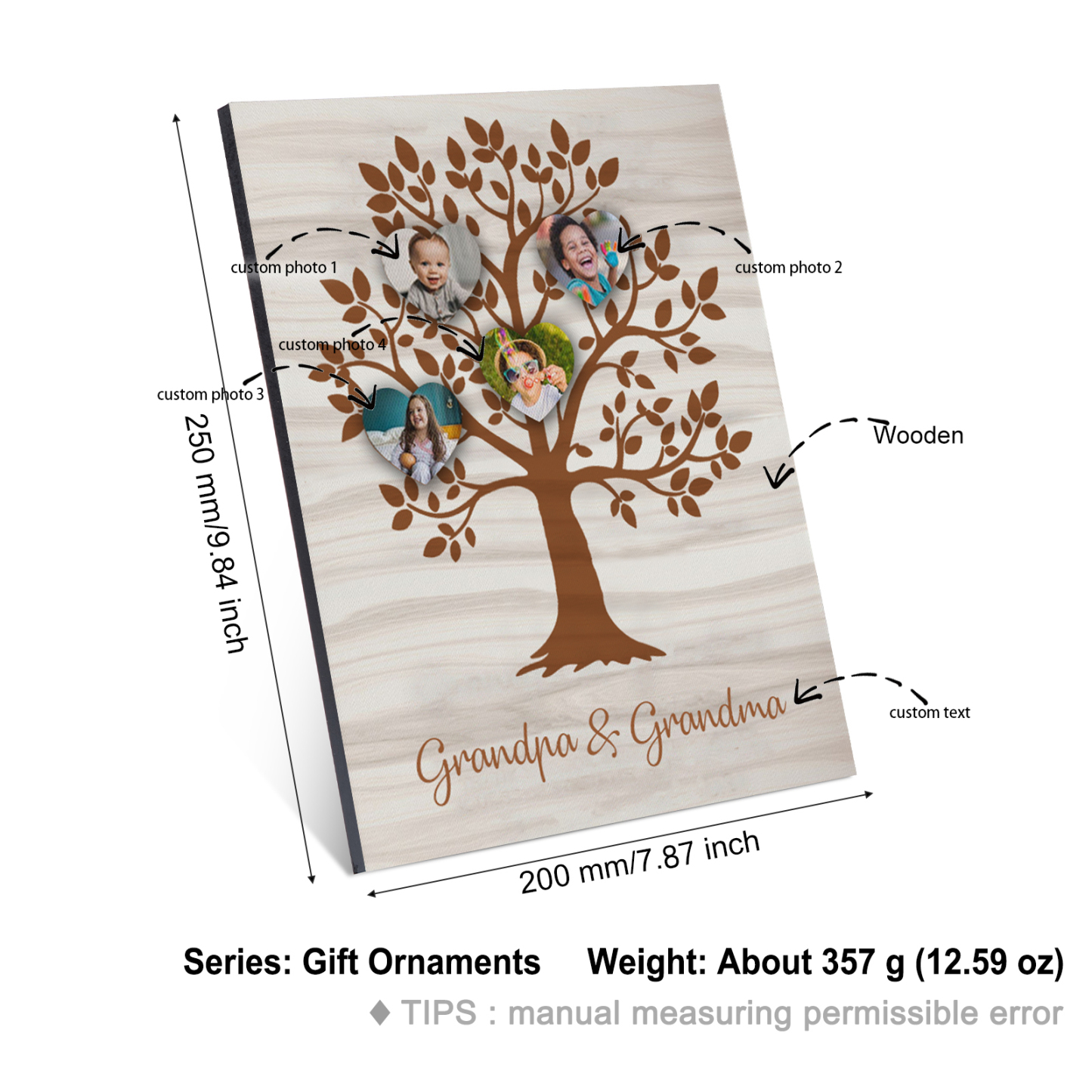 Personalised Photo Family Tree Wood Signs Engrave 4 Photos Frame-Jessemade AU