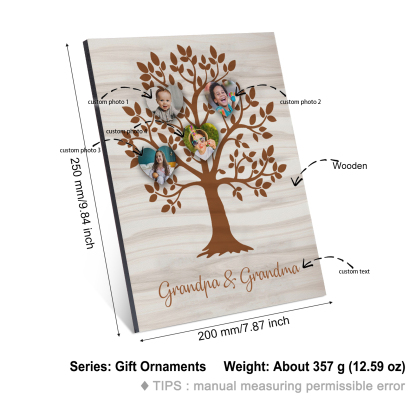 Personalised Photo Family Tree Wood Signs Engrave 4 Photos Frame-Jessemade AU