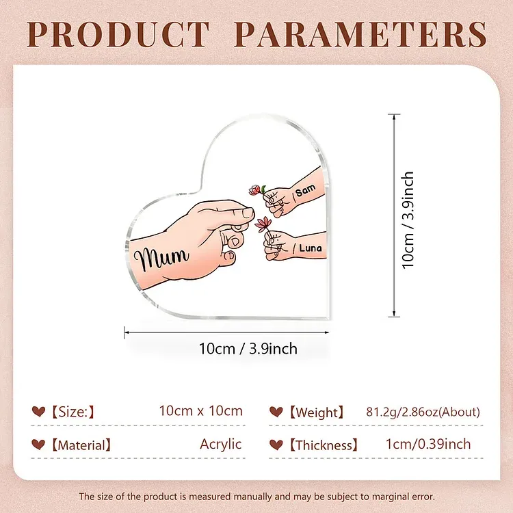 3 Names - Personalised Acrylic Heart Keepsake Handing Flowers to Mother Ornaments Gifts for Grandma/Mother-Jessemade AU