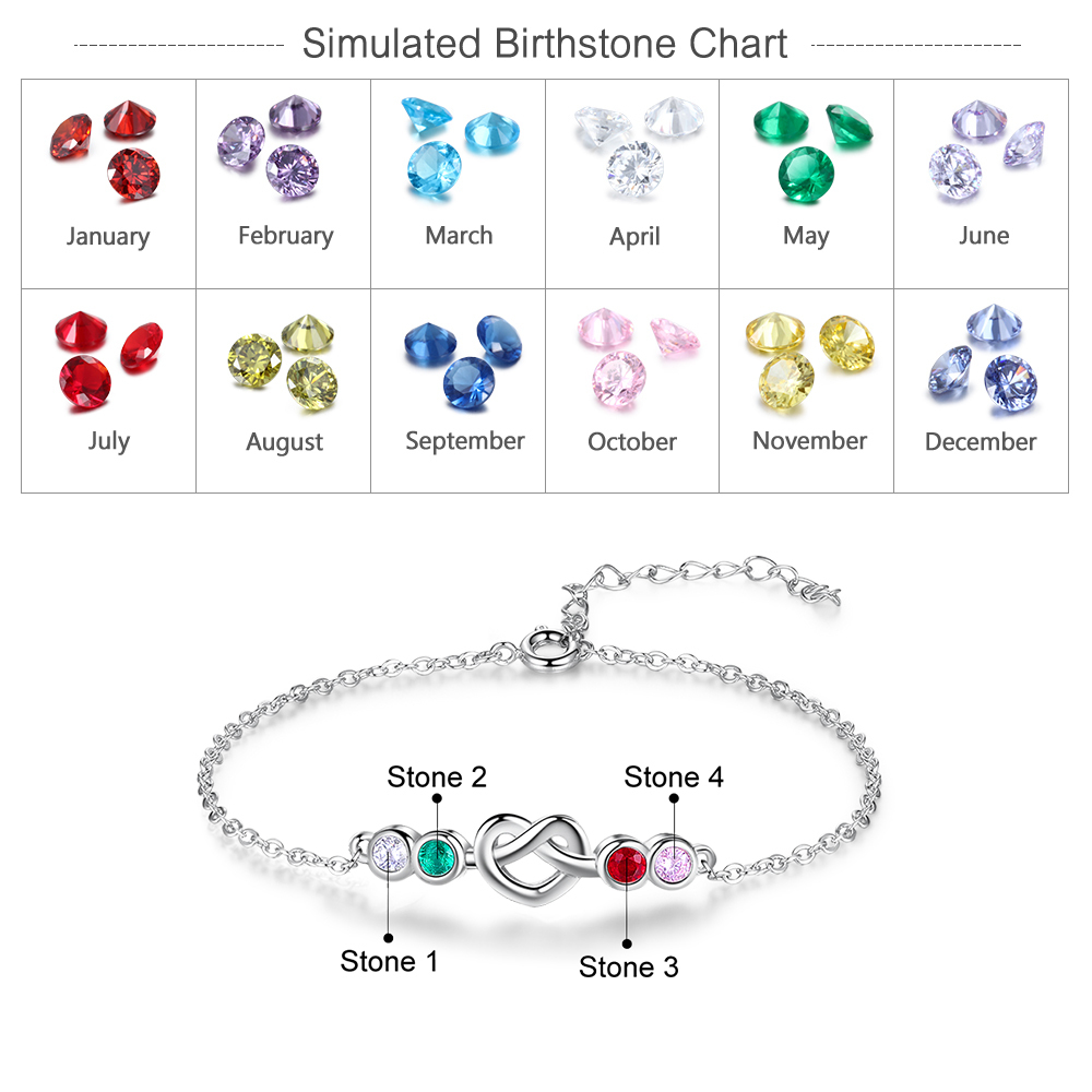 Personalised Heart Bracelet With 4 Birthstones Bracelet Gift For Women-Jessemade AU