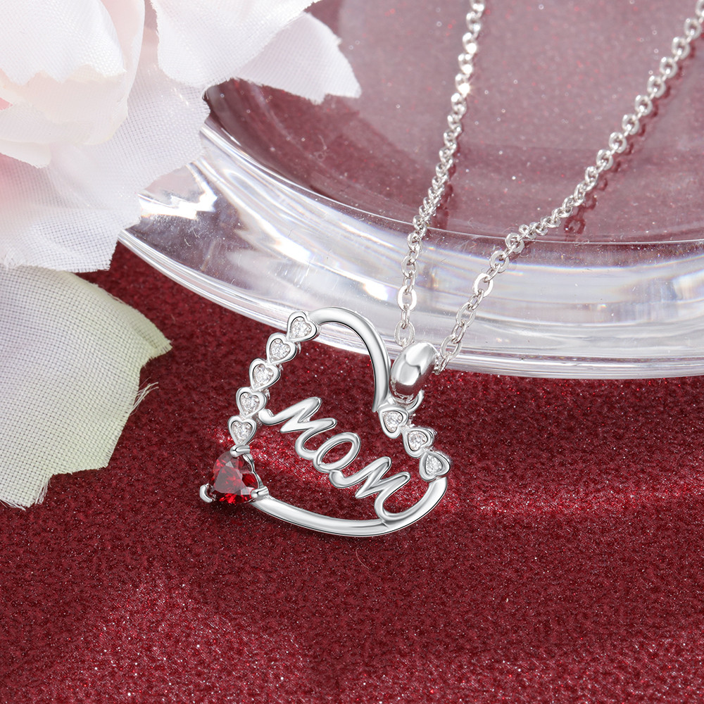 Mom Necklace Personalised Heart Necklace with Birthstone Engraved Name Gifts for Her-Jessemade AU