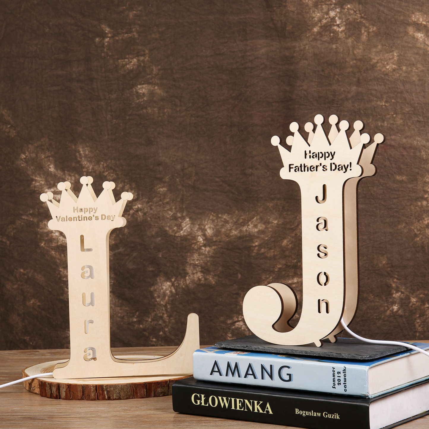 Personalised Happy Valentine's Day Night Light Engraved Wood Lamp-Jessemade AU