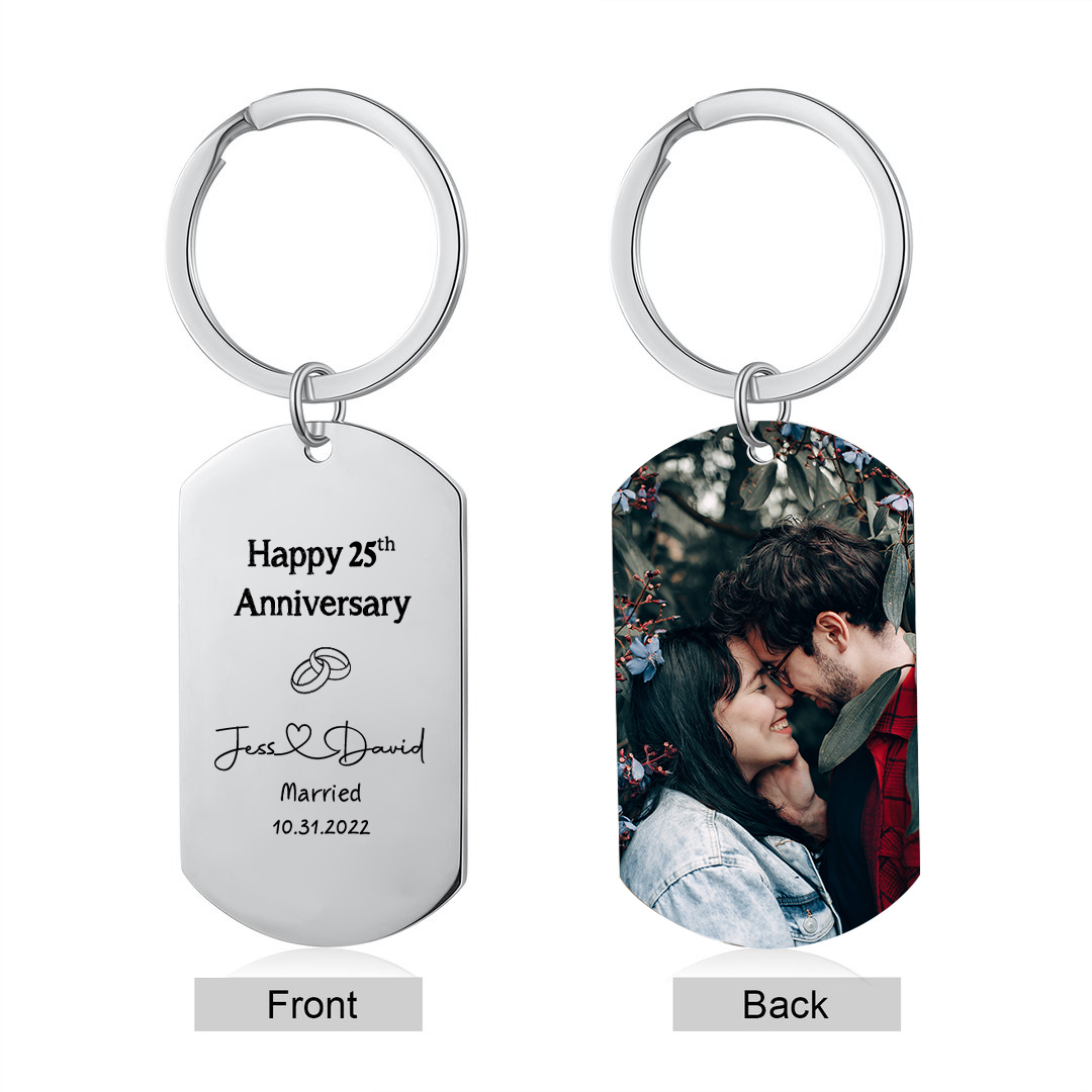 Couple Photo Keychain Customised 2 Names & Text & Date Keychain Stainless Steel Keyring Anniversary Gifts-Jessemade AU