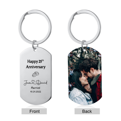 Couple Photo Keychain Customised 2 Names & Text & Date Keychain Stainless Steel Keyring Anniversary Gifts-Jessemade AU