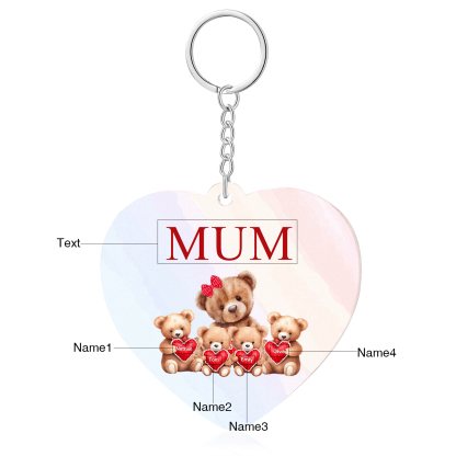 4 Names - Personalised Acrylic Keychain Custom 1 Text Teddy Bears Family Hanging Ornaments Gift for Mum/Grandma-Jessemade AU