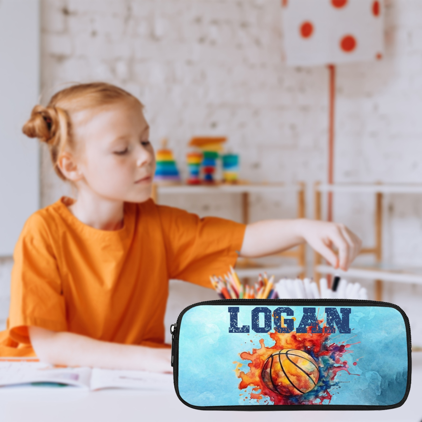 Personalised  Name Pencil Case Basketball Pen Bag Zipper Back to School Gifts for Student-Jessemade AU