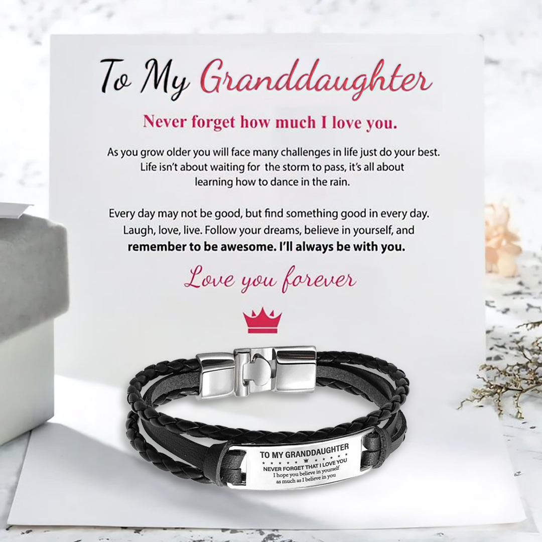 To My Grandson/Granddaughter Never Forget That I Love You Inspirational Bracelet Initial ID Bar Bangle Gifts For Men-Jessemade AU