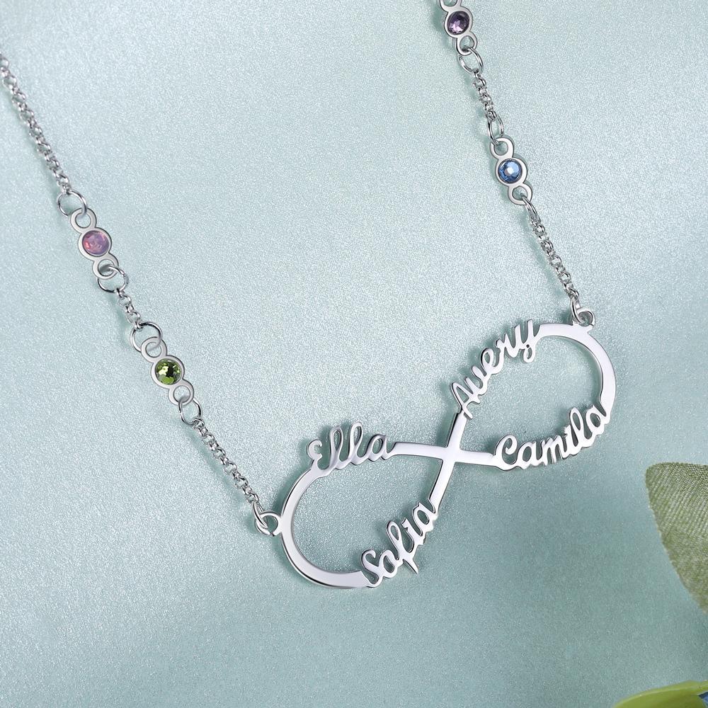 Personalised Infinity Necklace With Birthstone Custom 4 Names Necklace Gift For Her-Jessemade AU