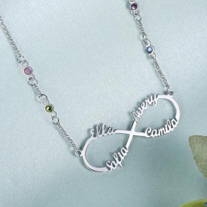 Personalised Infinity Necklace With Birthstone Custom 4 Names Necklace Gift For Her-Jessemade AU