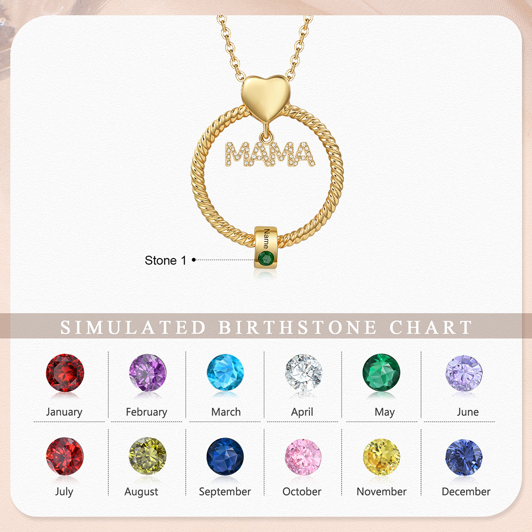 1 Name - Personalised Mama Circle Pendant Necklace Custom Name & Birthstone Necklace Mother's Day Gifts-Jessemade AU