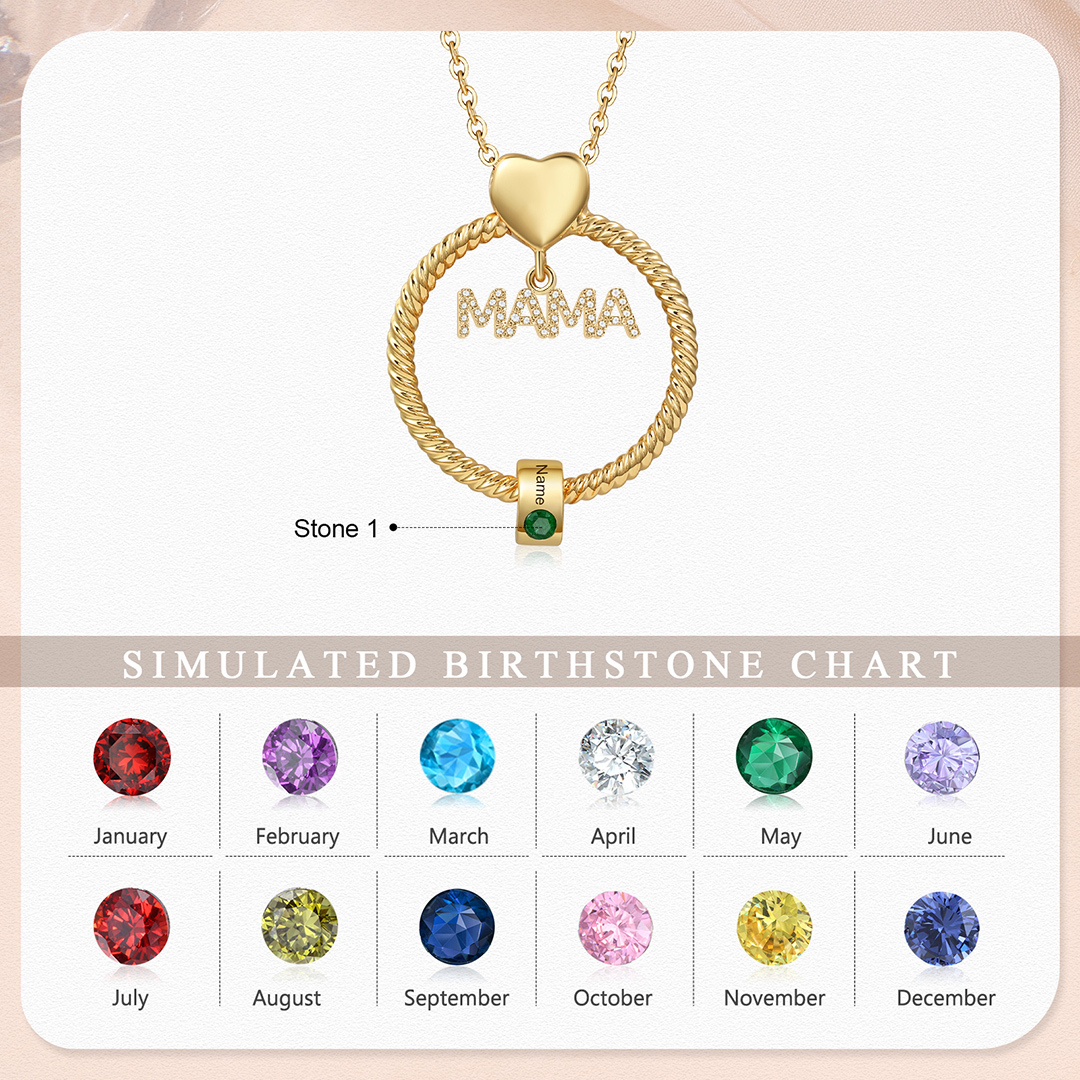 1 Name - Personalised Mama Circle Pendant Necklace Custom Name & Birthstone Necklace Mother's Day Gifts-Jessemade AU