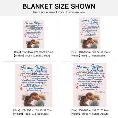 To My Wife Personalised Couple Blanket Engrave Photo Sweet Gift For Her "Thank you for being my great life partner"-Jessemade AU