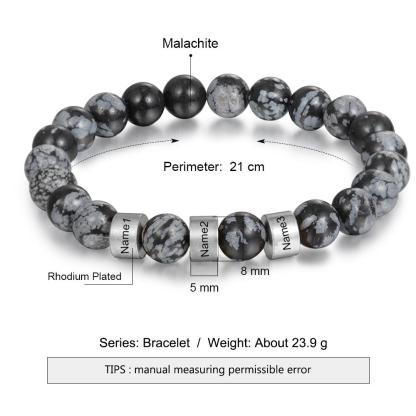 Black Tiger Eye Men's 3 Names Bracelet Gift For him-Jessemade AU