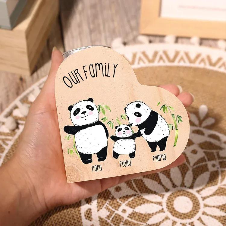 Family Panda Heart Candle Holder Personalised Wooden Candlestick Custom 3 Names-Jessemade AU