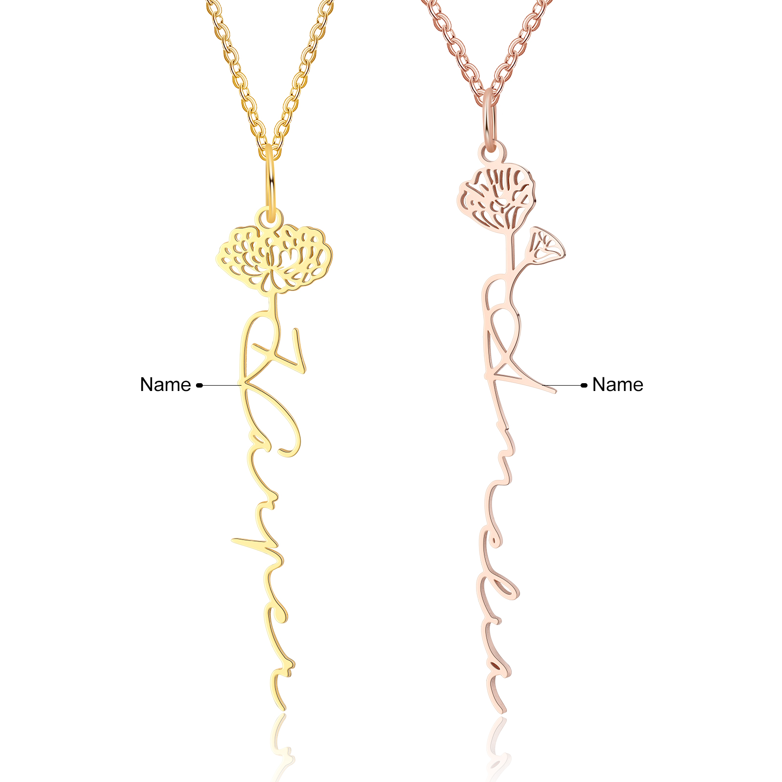 Personalised Birth Flower Name Necklace Classic Name Necklace for Her-Jessemade AU