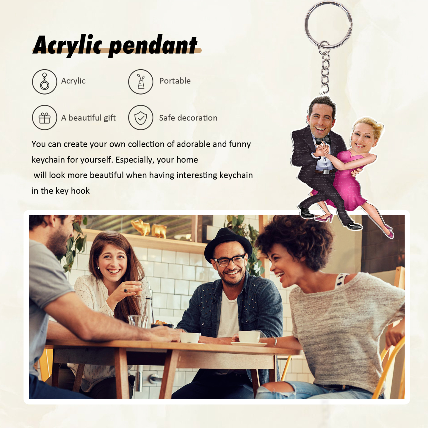 Custom 2 Photos Acrylic Keychain Dancing Couple Hanging Ornament Creative Personalised Gift for Him/Her-Jessemade AU