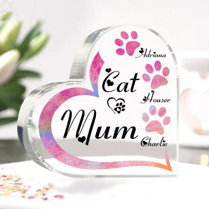 Personalised Acrylic Heart Keepsake Custom 3 Names Cat Footprints Ornaments Gifts for Mum-Jessemade AU