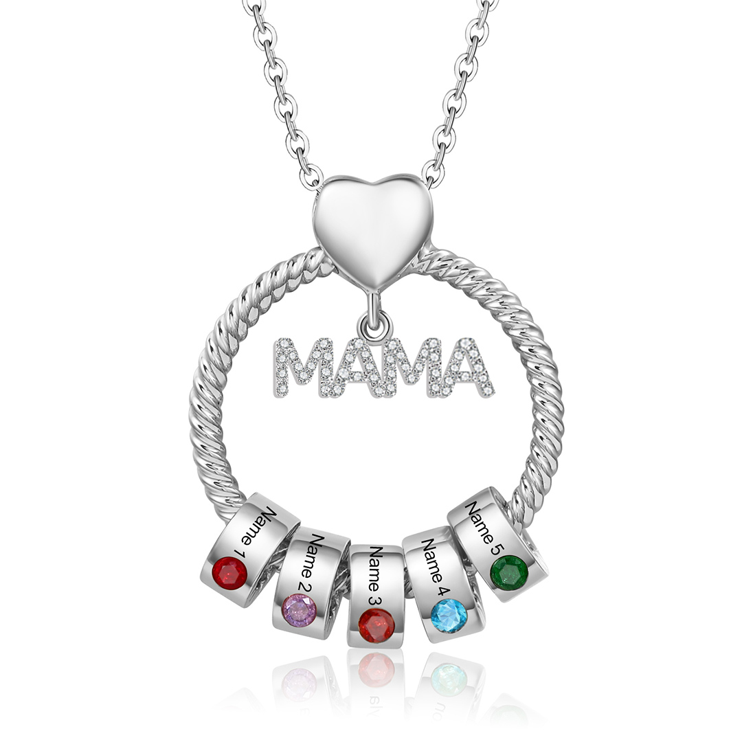 5 Names - Personalised Mama Circle Pendant Necklace Custom Names & Birthstones Necklace Mother's Day Gifts-Jessemade AU
