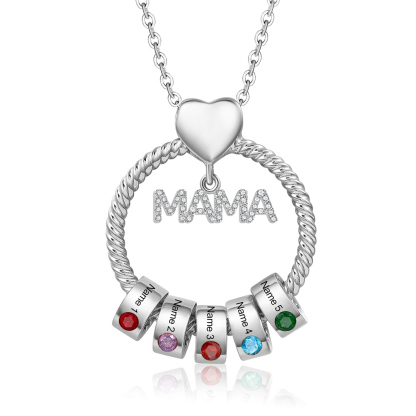 5 Names - Personalised Mama Circle Pendant Necklace Custom Names & Birthstones Necklace Mother's Day Gifts-Jessemade AU