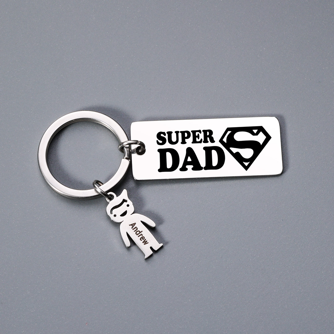 Father's Day Gift Personalised Super Dad Keychain Engraved 1 Kid Charm-Jessemade AU
