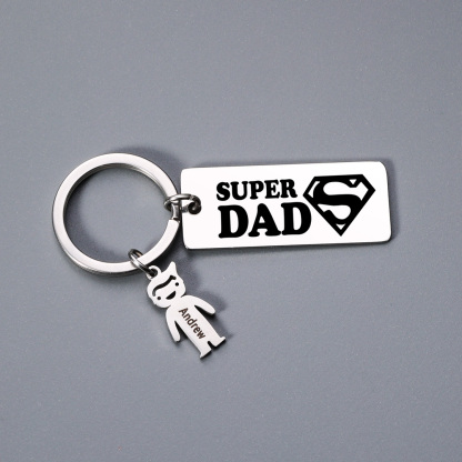 Father's Day Gift Personalised Super Dad Keychain Engraved 1 Kid Charm-Jessemade AU