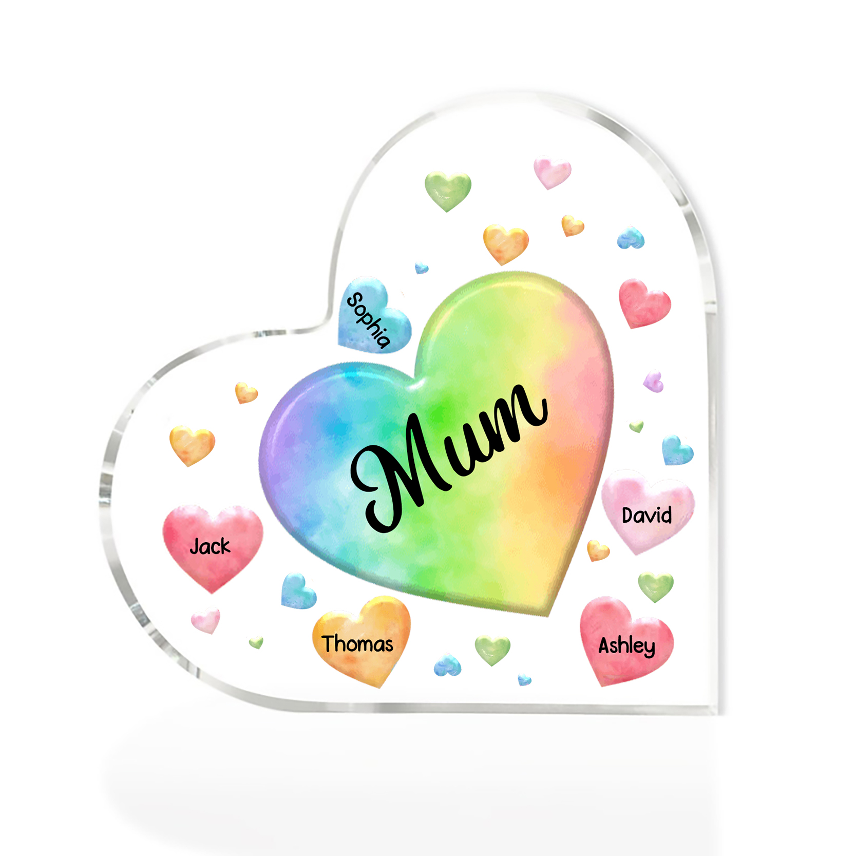 5 Names - Personalised Acrylic Heart Keepsake Custom Text Colourful Hearts Ornament Gift for Mother/Grandma-Jessemade AU