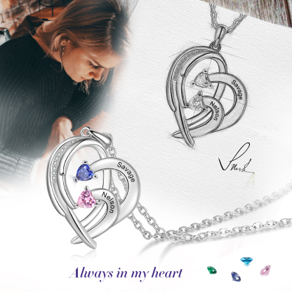 Personalised Heart Wings Necklace With 2 Birthstones Custom Names Necklace Gift For Her-Jessemade AU