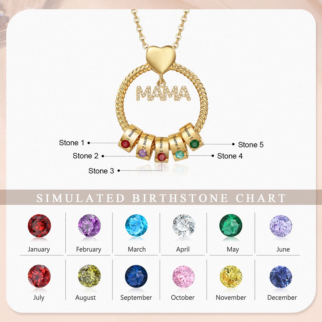 5 Names - Personalised Mama Circle Pendant Necklace Custom Names & Birthstones Necklace Mother's Day Gifts-Jessemade AU